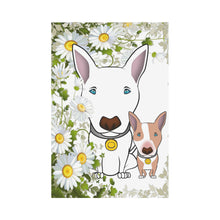 Summer Fun Flags - Two Sizes Bull Terrier American Style - On a Beach - with Daisies